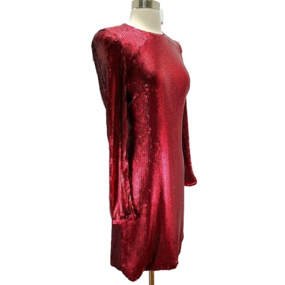 Monique Lhuillier NWT Long Sleeve Red Open Back Sequin Cocktail Mini Dress 6 - Picture 3 of 16